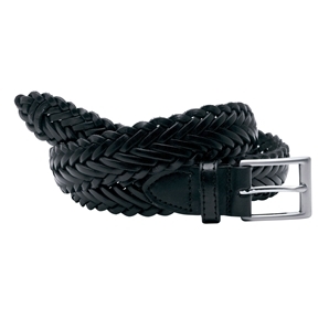 Savile Row Black Men` Leather Braided Belt