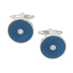 Savile Row Blue Enamel Round Cufflink With Crystal