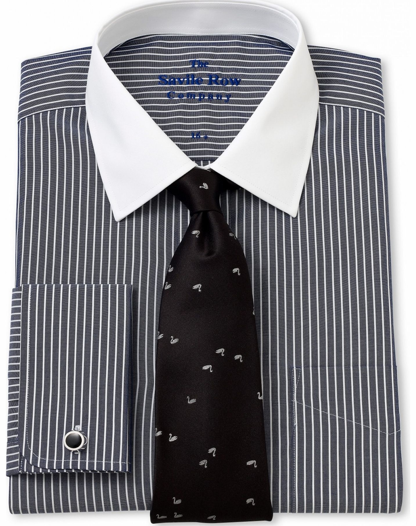 Savile Row Company Navy White Bengal Classic Fit Shirt 18 1/2``