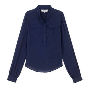 Midnight Blue Audrey Pocket Silk Blouse