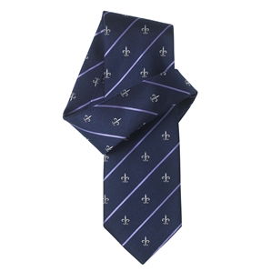 Navy Lilac Silver Fleur-de-Lys Pure Silk Tie