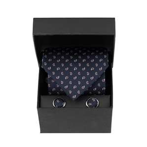Savile Row Navy Red Paisley Boxed Tie-and-Cufflink Set
