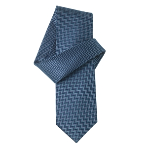 Navy Turquoise Blue Herringbone Pure Silk Tie