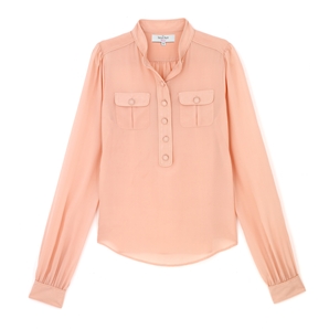 Pink Audrey Pocket Silk Blouse