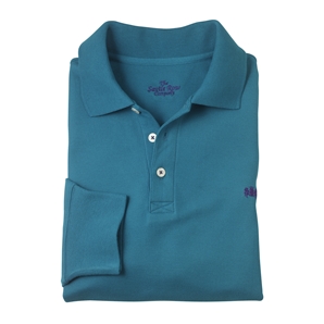 Teal Blue Men` Long Sleeve Polo