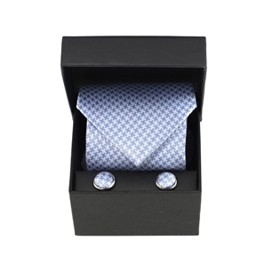 Savile Row White Pale Blue Houndstooth Boxed Tie-and-Cufflink Set