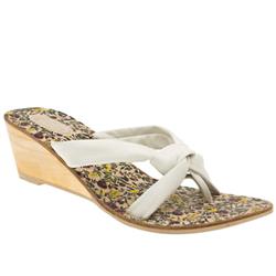 Female Blanca Wedge Toepost Leather Upper Flat Sandals in White