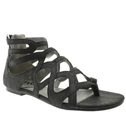 Schuh Female Felicity Back Zip Gladiator Fabric Upper Flat Sandals in Black, Gold