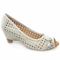 Schuh Female Kiwi Perf Buckle Peep Leather Upper Low Heel in White