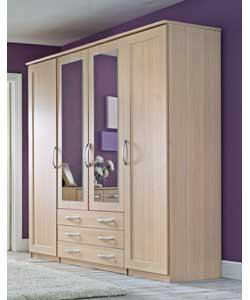 Seattle Framed Oak 4-Door Wardrobe - 3 Wide Drawers