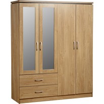 Charles 4 Door 2 Drawer Mirrored Wardrobe in Oak