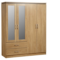 Seconique Charles 4 Door Mirrored Wardrobe in Oak