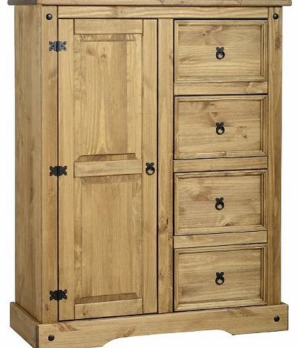 Corona 1 Door 4 Drawer Low Wardrobe, Solid Mexican Pine, Drawers & Hanging Rail