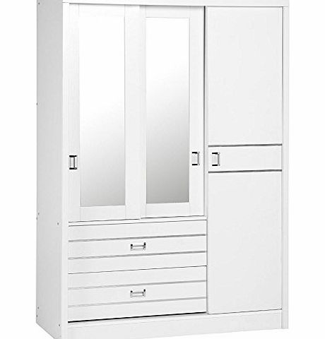 Seconique Jordan 3 Door 2 Drawer Sliding Mirrored Wardrobe, White