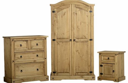 Seconique WorldStores Kaden Trio Bedroom Furniture Set - Solid Pine with metal fittings