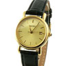 Gold Tone Black Leather Strap