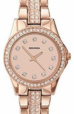 Sekonda Stone Set Starfall Rose Gold Dial Rose Gold Plated Stainless Steel Bracelet Ladies Analogue Quartz W