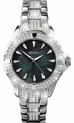 Seksy Ladies Silver Black Dial Watch