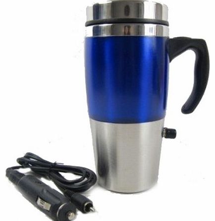 Sentik INSULATED HEATED TRAVEL MUG WITH USB 12V DC CAR CONNECTOR FLASK DUAL POWERED (Blue)