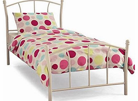 Serene WorldStores 3Ft Single Kids Bed Frame - Childs Metal Bedstead - Glossy White Finish - Metal