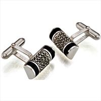 Silver Cylinder Black Onyx and Crystal Cufflinks