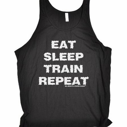 Sex Weights Protein Shakes EAT SLEEP TRAIN REPEAT (M - BLACK) NEW PREMIUM TANK VEST TOP (BE104) - Slogan Funny Clothing Joke No