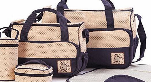 SHOPKIYA 5Pcs Baby Nappy Changing Set Mummy Bags Multifunctional Large Capacity Shoulder (Brown)