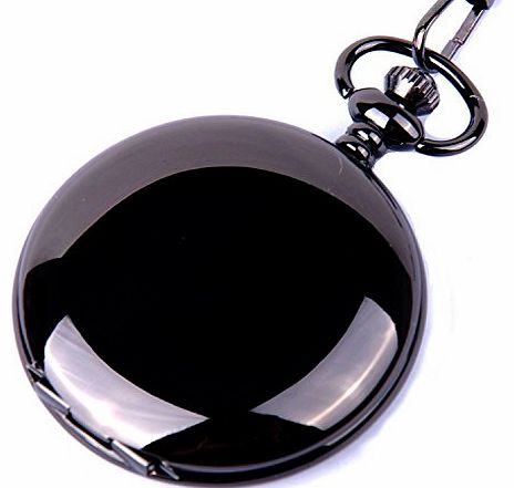 ShoppeWatch Pocket Watch Quartz Movement Black Case White Dial Arabic Numerals with Chain Full Hunter Design PW-23