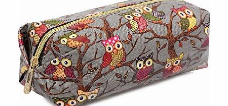 SHU CRAZY Womens Ladies Girls Owl Print Pencil Case School Work Make Up Cosmetic Fashion Bag - C30 (GREY)