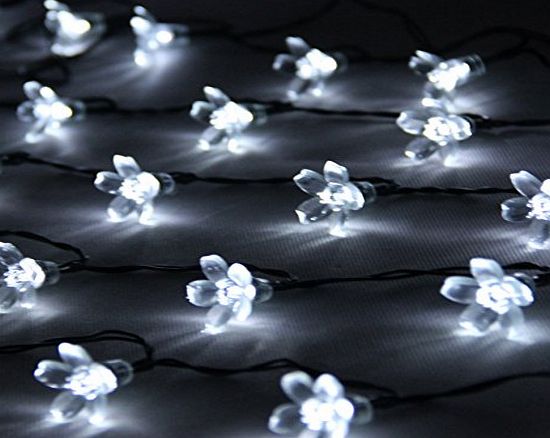 Signstek 23ft 50LED Waterproof Solar Powered Flower String Fairy Lights for Outdoor Garden Christmas Wedding Party Decoration (White)