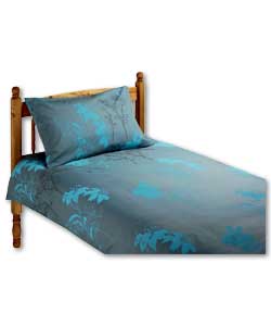 Silhouette Flower Single Duvet Cover Set - Blue