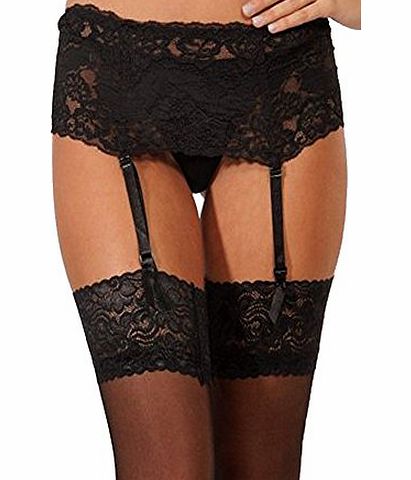 Silky PARIELLA ULTRA SEXY WOMENS DEEP WIDE SILKY LACE RIBBON STRAP SUSPENDER BELT-BLACK-L