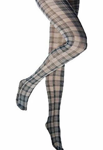 Silky Yummy Bee Tartan Plaid Opaque Tights Tattoo Designer Print Womens (Douglas Grey)