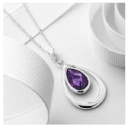 Silver Purple Cubic Zirconia Teardrop Pendant