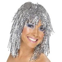 SILVER TINSEL WIG