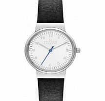 Skagen Ladies Ancher Black Leather Strap Watch