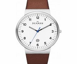 Skagen Mens Klassik Brown Leather Strap Watch