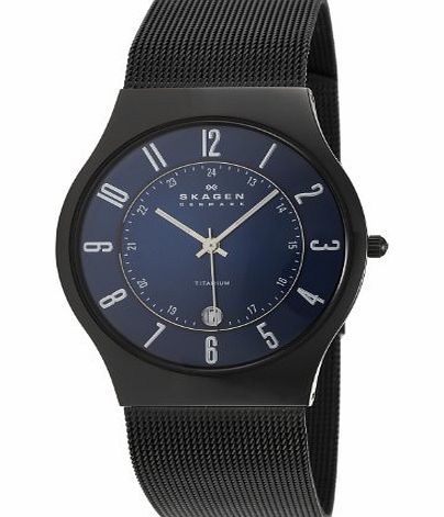 Skagen Mens Watch T233XLTMN with Black Titanium Bracelet and Blue Dial