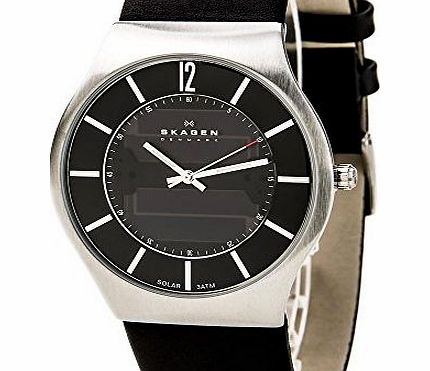 Skagen  BLACK amp; STAINLESS STEEL MENS SOLAR LEATHER STRAP WATCH - MODEL NUMBER: 833XLSLB