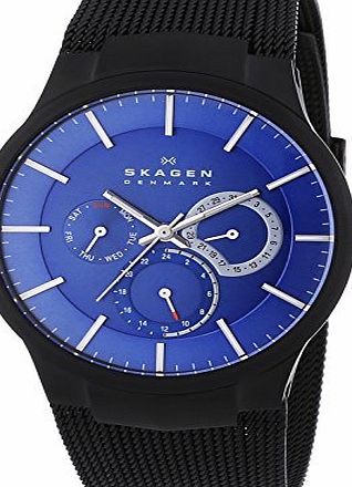 Skagen Titanimum White Label Mens Quartz Watch with Blue Dial Analogue Display and Black Titanium Strap 809XLTBN