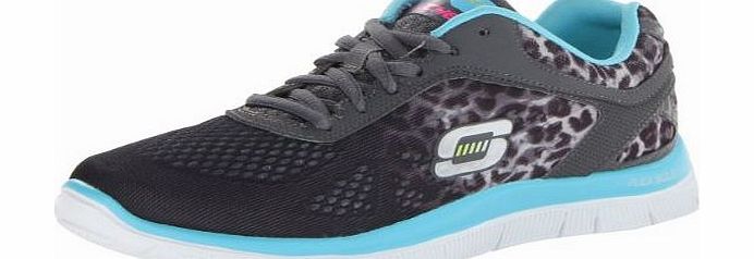 Skechers Flex Appeal Serengeti, Women Fitness Shoes, Grey (Charcoal/Light Blue), 4 UK (37 EU)