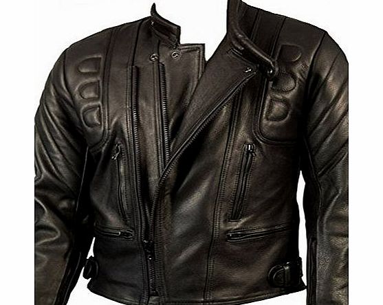 Skintan CE Armoured Mens Leather Motorcycle Jacket By Skintan - Black 6XL - 54