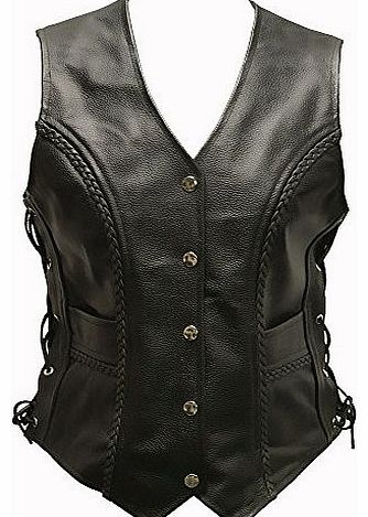 Skintan Ladies Real Leather Lace Sided Motorcycle Waistcoat Vest Gilet by Skintan (22)