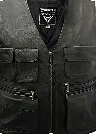 Mens Real Genuine Leather Full Grain Cowhide Multi pocket Bodywarmer Coat Tactical Utility Fishing Hunting Shooting Unisex Motorcycle Biker Gilet Waistcoat Custom Military Combat Motorbike Shirt Jacke