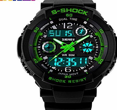 SKMEI 5ATM Waterproof Fashion Men LCD Digital Stopwatch Chronograph Date Alarm Casual Sports Running Wrist Watch 2 Time Zone