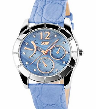 SKMEI Girls Quartz Dress Diamond Watch Women Leather Strap Watch - Blue