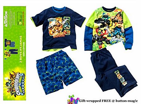 Skylanders SwapForce Boys 2 Pack Pyjamas Set - includes 1 sleeveless shirt with matching shorts and 1 long sleeves shirt with matching trousers * 100  Cotton * Licensed Skylanders Merchandise * For b