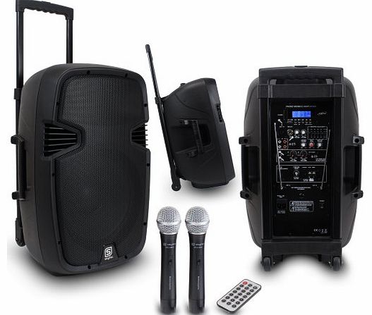 Skytec SPJ-PA912 12`` Active Mobile PA Speaker System   Wireless Mics 500W