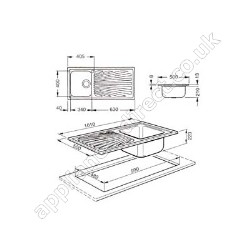 Smeg Single Bowl Single Drainer Inset Sink with Antiscratch Finish - Left H