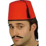 MENS RED FEZ HAT WITH BLACK TASSEL FANCY DRESS COSTUME